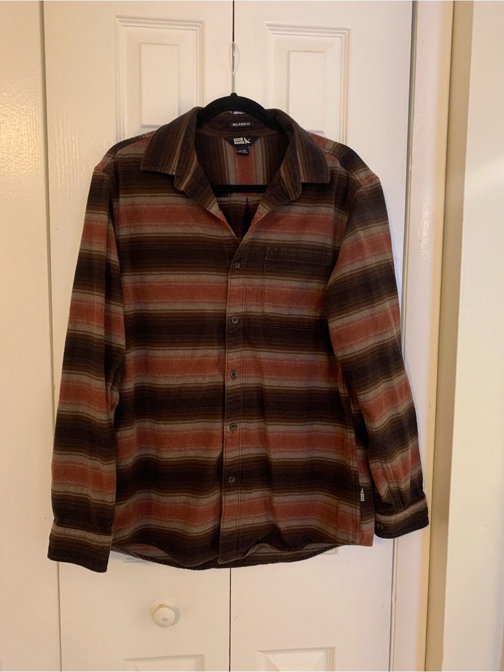 Eddie Bauer Brown and Rust Striped Flannel